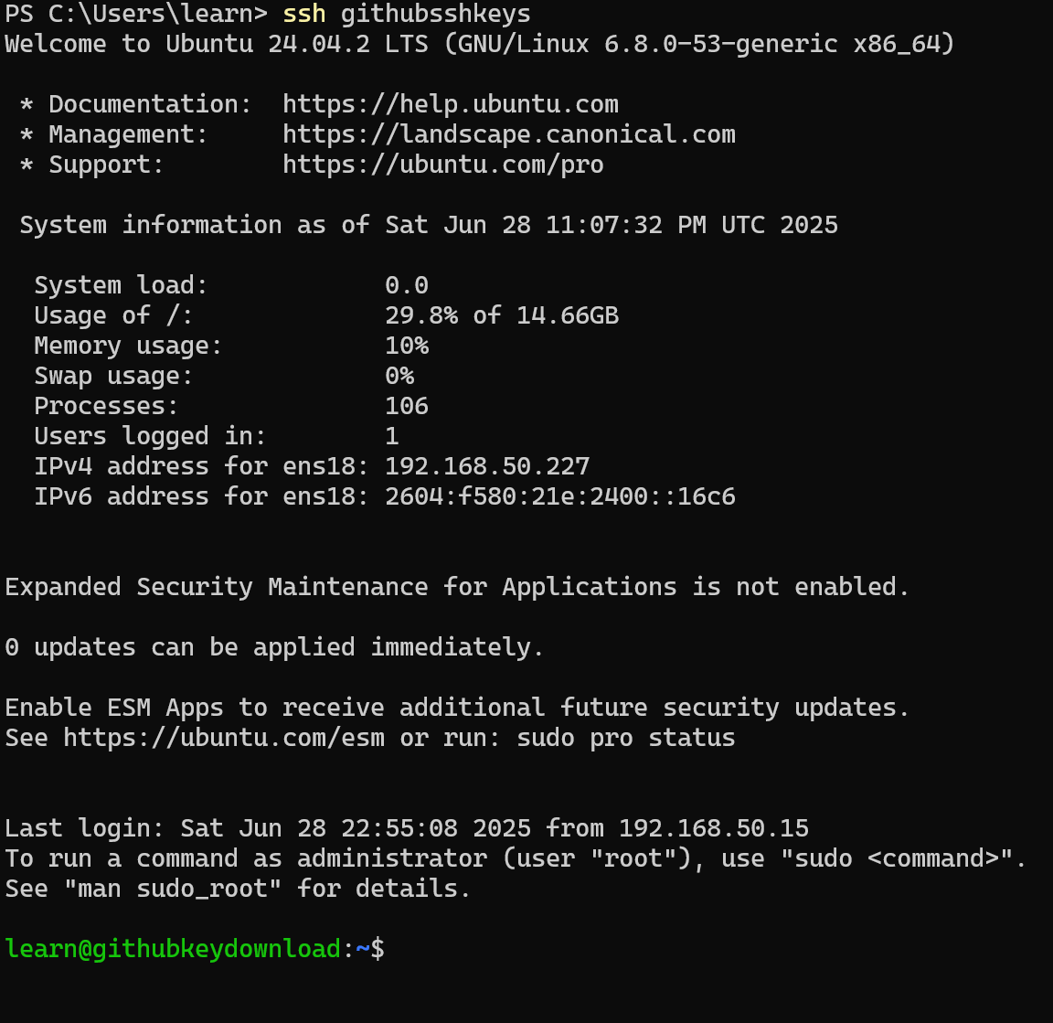 SSH keys config example