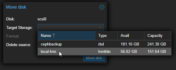Select Target Storage
