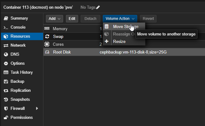 Container Resources tab